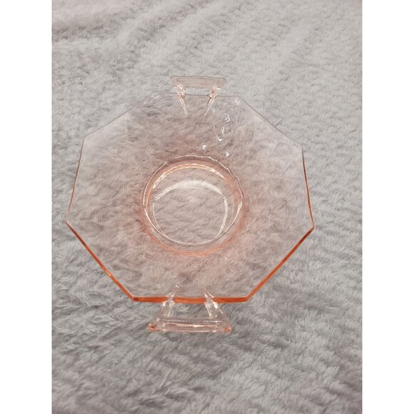 Pink Depression Glass Octagon Handled Optic Mint Bowl 6" Diameter - Picture 5 of 9